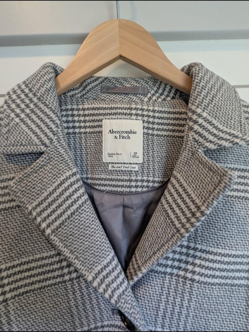 Abercrombie & Fitch Dad Pea Coat Grey Plaid Button Up Wool Blend Small Petite - Picture 5 of 16